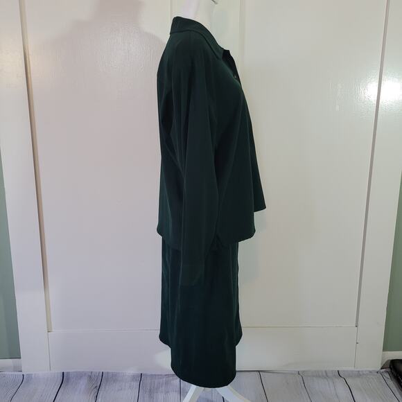 Talbots Size M Two Piece Skirt Set Velour Emerald Green Button Up Top Mature - Picture 3 of 14